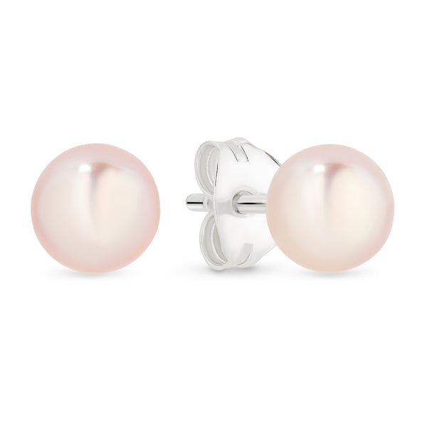 STG 5-5.5MM ROUND NATURAL PINK  FWP  STUD EARRINGS