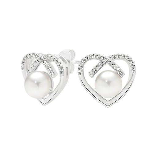 STG SILVER WHITE CZ AND SHELL BASED PEARL STUDS