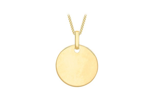 9K YG SMALL ROUND DISC PENDANT ENGRAVABLE WITH DISPALY CHAIN