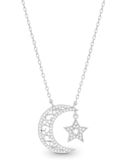 STG CZ MOON AND STAR NECKLACE