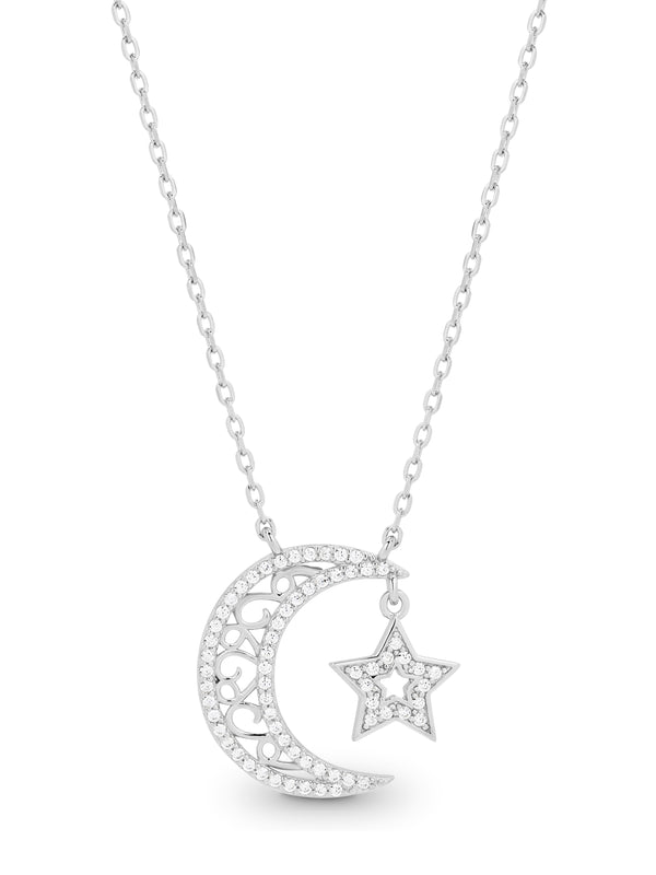 STG CZ MOON AND STAR NECKLACE
