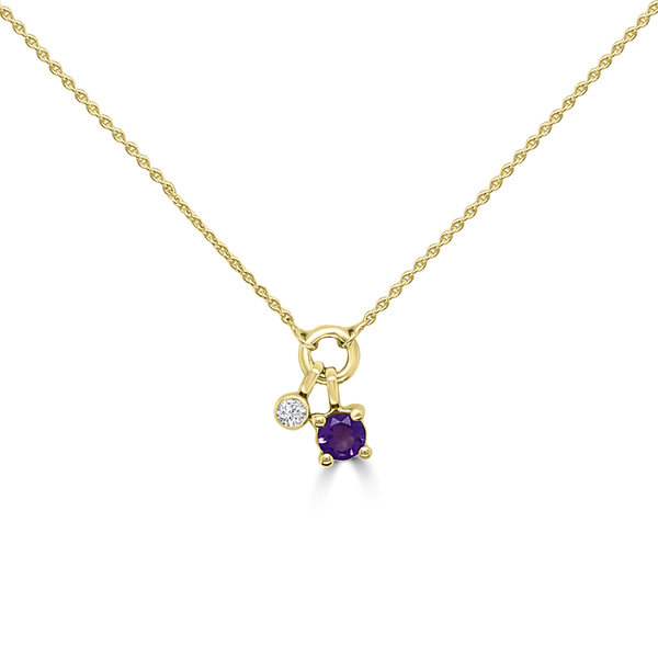 9K YG ROUND AMETHYST DIAMOD NECKLET  40-45CM