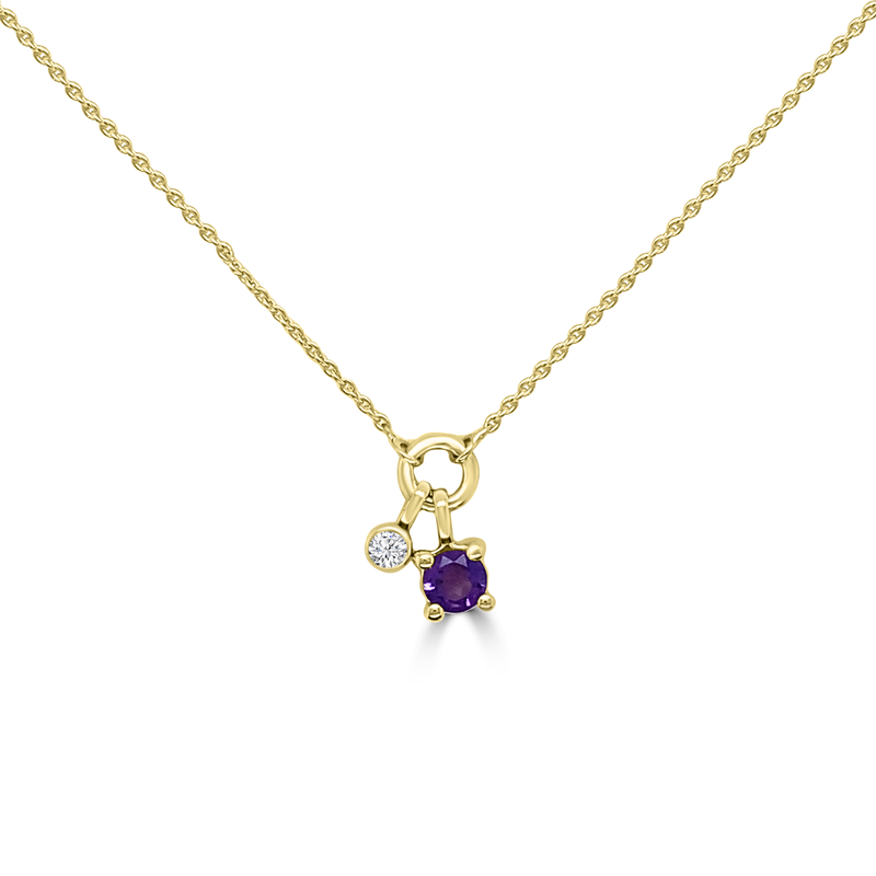 9K YG ROUND AMETHYST DIAMOD NECKLET  40-45CM