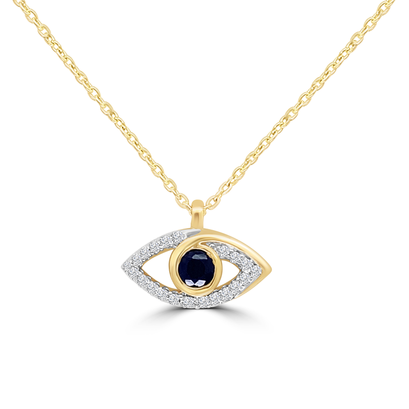 9K YG SAPPHIRE DIAMOND EYE PENDANT  WITH DISPLAY CHAIN