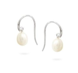 STG SWINGING HOOK WITH FWP 7-7.5MM WHITE DROP PEARL EARRINGS