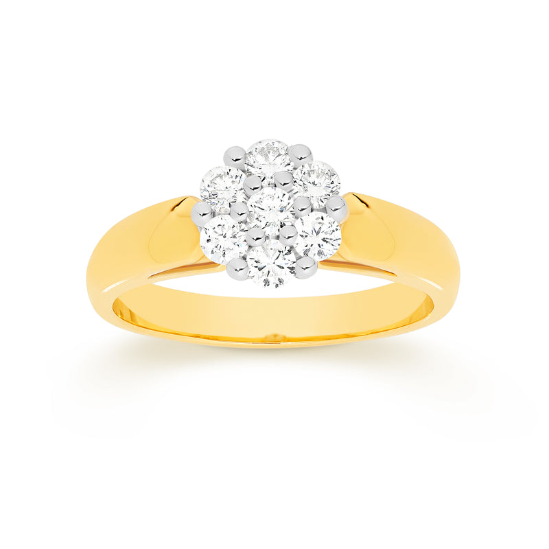 9CT Y/G DIAMOND CLUSTER RING