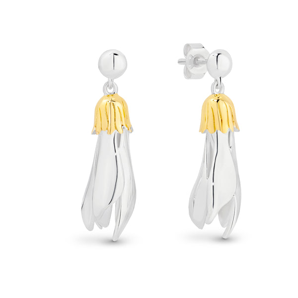 STG MEMENTO KOWHAI EARRINGS WITH GOLD PLATED DETAIL INCLUDES GIFT BOX
