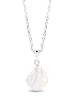 STG 10-11MM WHTE KESHI FRESHWATER PEARL PENDANT WITH 45CM  STG ROUND CABLE CHAIN