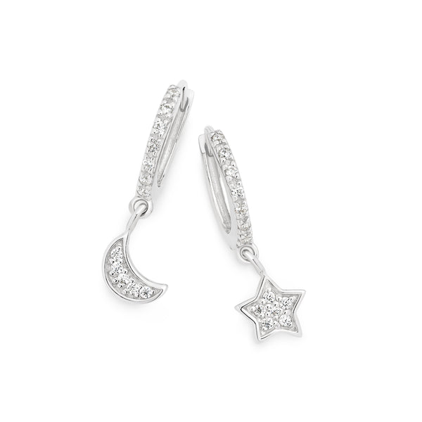 STG CZ MOON AND STAR EARRINGS