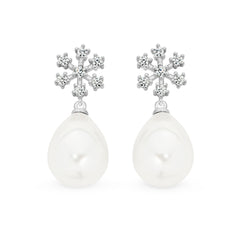 STG WHITE CZ AND WHITE SHELL PEARL EARRINGS