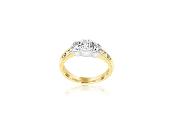 18k Yellow Gold 3-Stone Semi-Bezel Set Diamond Ring