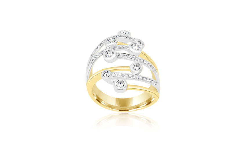 18k Yellow Gold & White Gold 2-tone Multi-Stone Cocktail Diamond ring