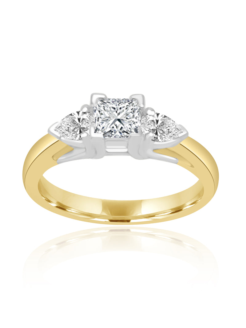18k Yellow Gold & White Gold 3-Stone Diamond Ring