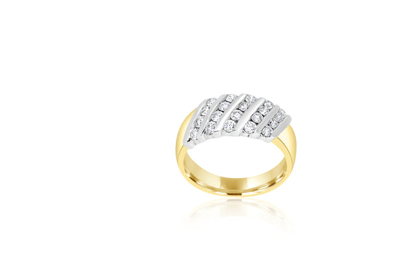9K Yellow Gold & White Gold 2-tone Multi-row Diamond Ring