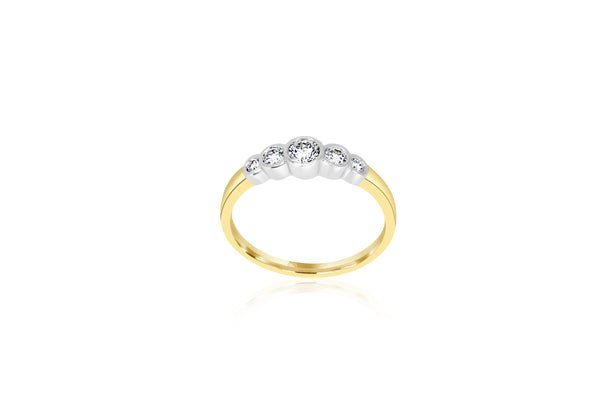 9k Yellow Gold & White Gold 2-tone 5-stone Bezel Set Graduated Diamond Ring