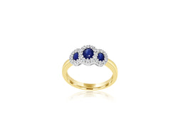 9k Yellow Gold & White Gold 2-tone Tri Oval Sapphire & Diamond Ring
