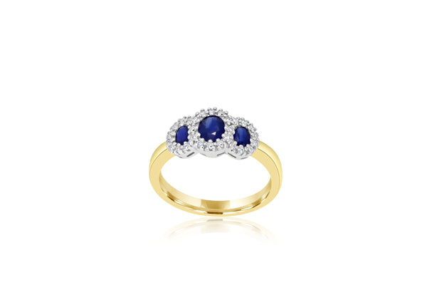 9k Yellow Gold & White Gold 2-tone Tri Oval Sapphire & Diamond Ring