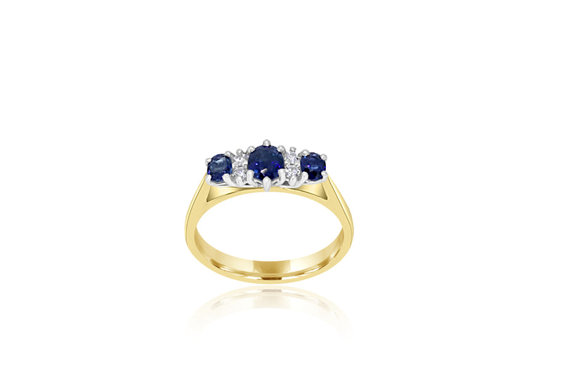 9K Yellow Gold & White Gold 2-tone Diamond & Sapphire Ring