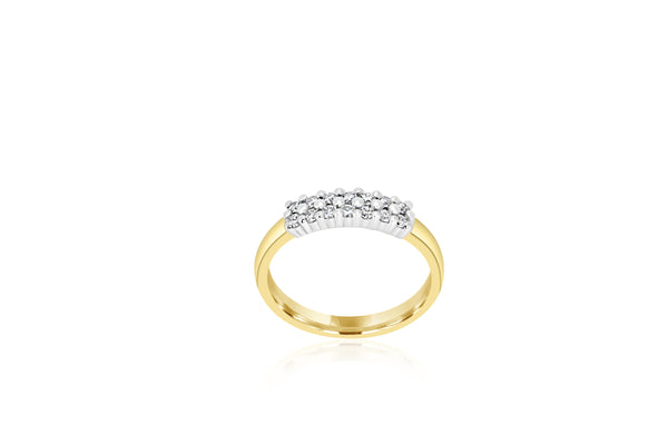 9k Yellow Gold & White Gold 2-tone 2-row Multi-stone Diamond Ring