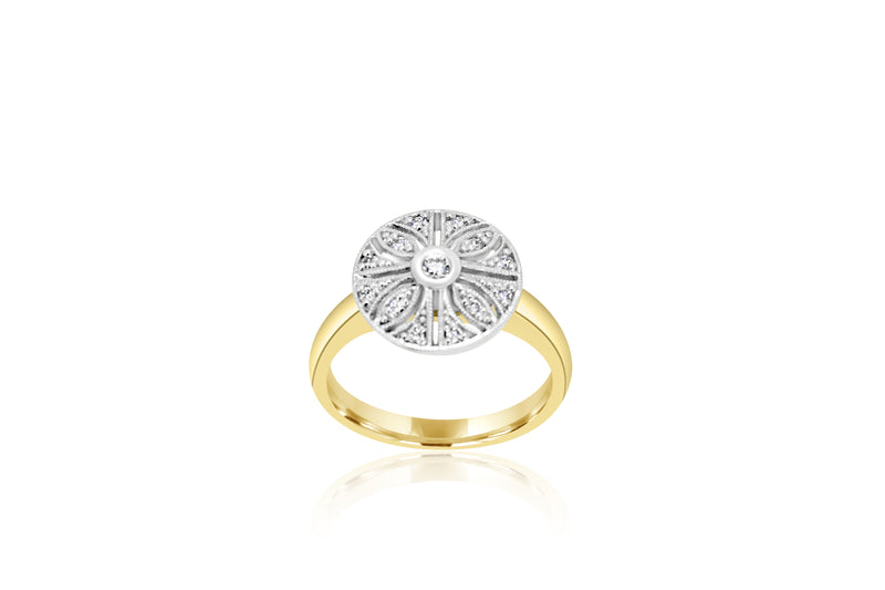 9k Yellow Gold & White Gold 2-tone Art Deco Style Cluster Diamond Ring