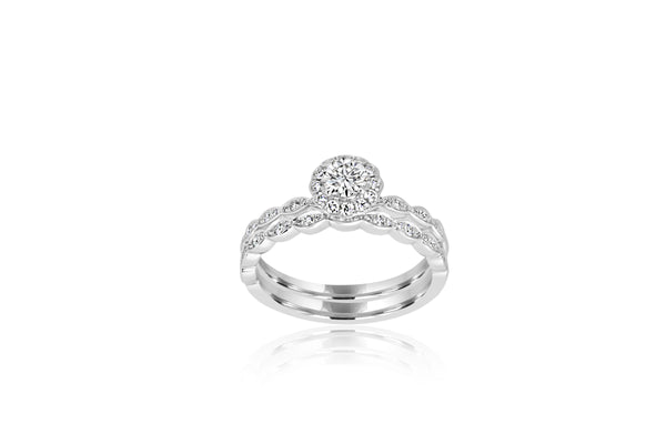 18k White Gold Diamond Rings-Bridal Set