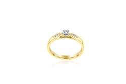 9k Yellow Gold Solitaire Diamond Ring with Diamond Shoulders