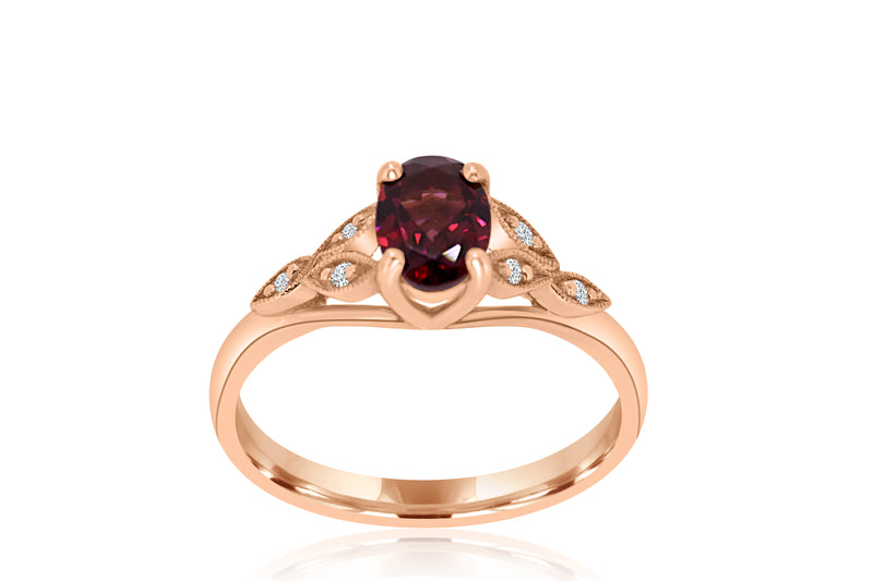 9k Rose Gold Diamond-Accented Garnet Ring