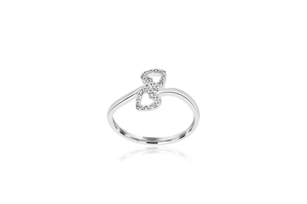 9k White Gold Double Heart  Diamond Ring