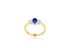 18k Yellow Gold 3-stone Ceylon Sapphire & Diamond Ring
