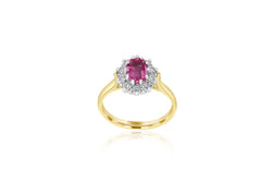 9k Yellow Gold Pink Tourmaline & Diamond Cluster Ring