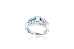 9k White Gold Blue Topaz & Diamond Dress Ring