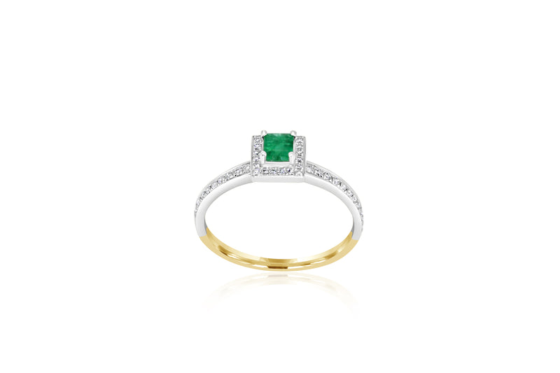 18k White Gold & Yellow Gold 2-tone Emerald & Diamond ring