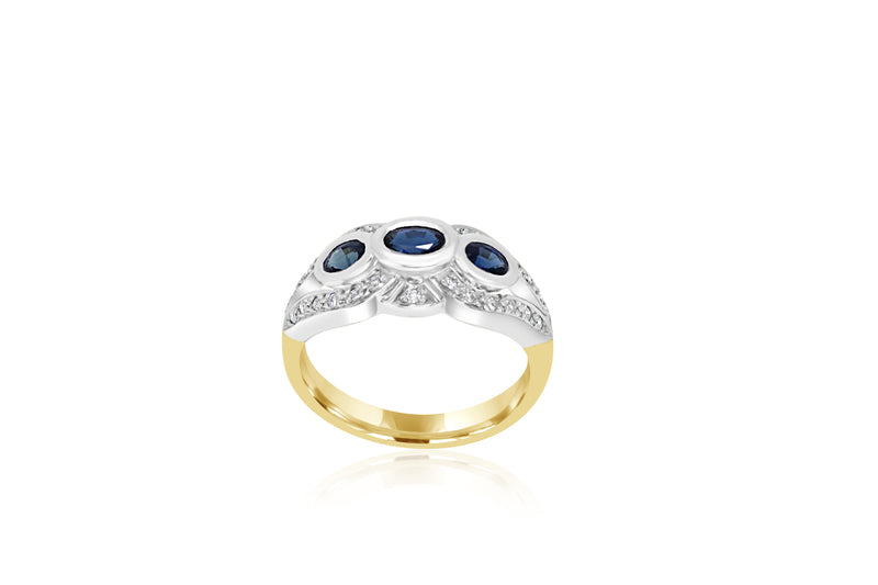 18k 2-tone Gold Diamond-Accented Sapphire  Ring