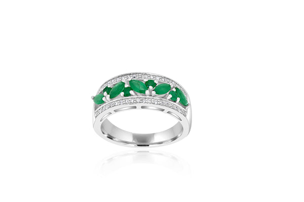 9K White Gold Diamond & Emerald ring
