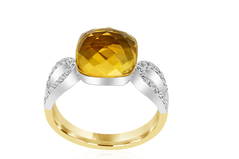 18k Yellow Gold & White Gold 2-tone Diamond Accented Citrine Dress Ring
