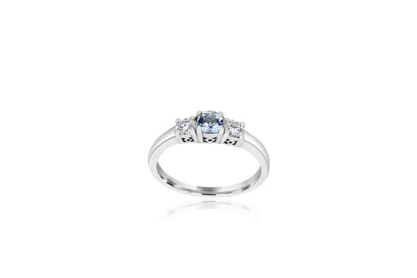9k White Gold  Diamond & Aquamarine Ring