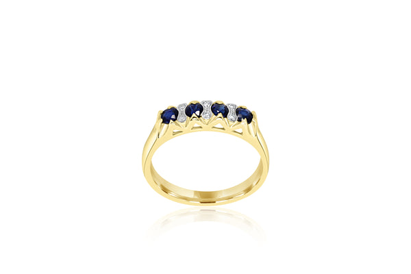 9K Yellow Gold Diamond & Sapphire Ring