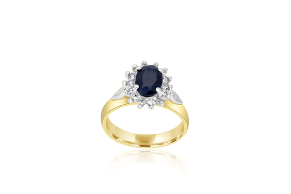 9K Yellow Gold & White Gold 2-tone Sapphire & Diamond Cluster Ring