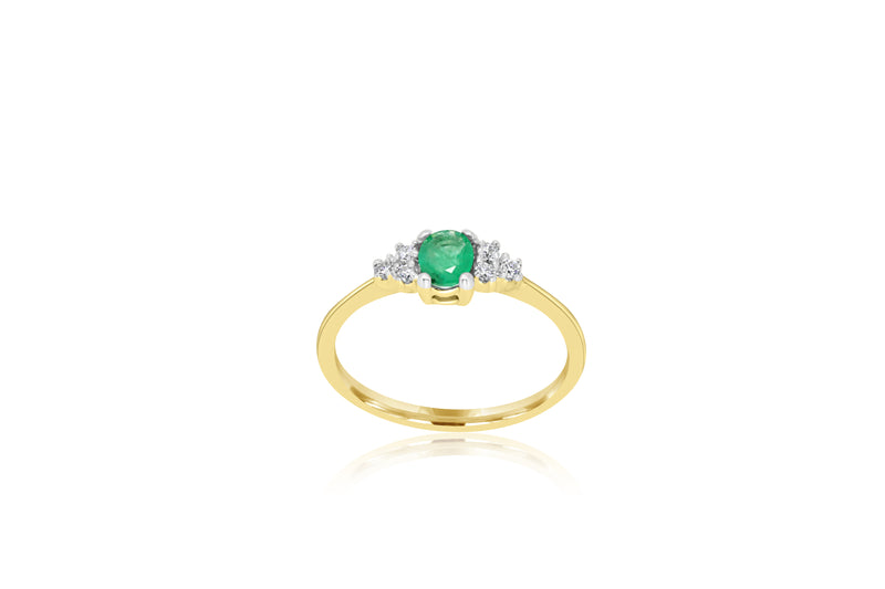 9K Yellow Gold & White Gold 2-tone Diamond & Oval Emerald Ring