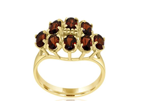 9k Yellow Gold Garnet Cluster Ring