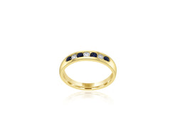 9k Yellow Gold Eternity 4 Sapphire & 3 Diamond  Ring