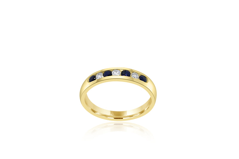 9k Yellow Gold Eternity 4 Sapphire & 3 Diamond  Ring