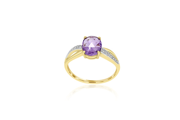 9ct Yellow Gold  Diamond-Accented Amethyst Ring