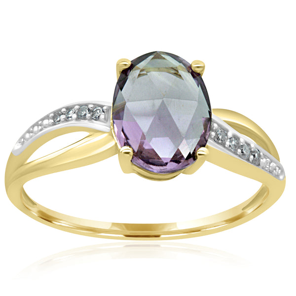 9ct Yellow Gold  Diamond-Accented Amethyst Ring