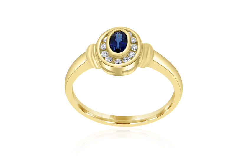9k Yellow Gold Oval Sapphire & Diamond Dress Ring