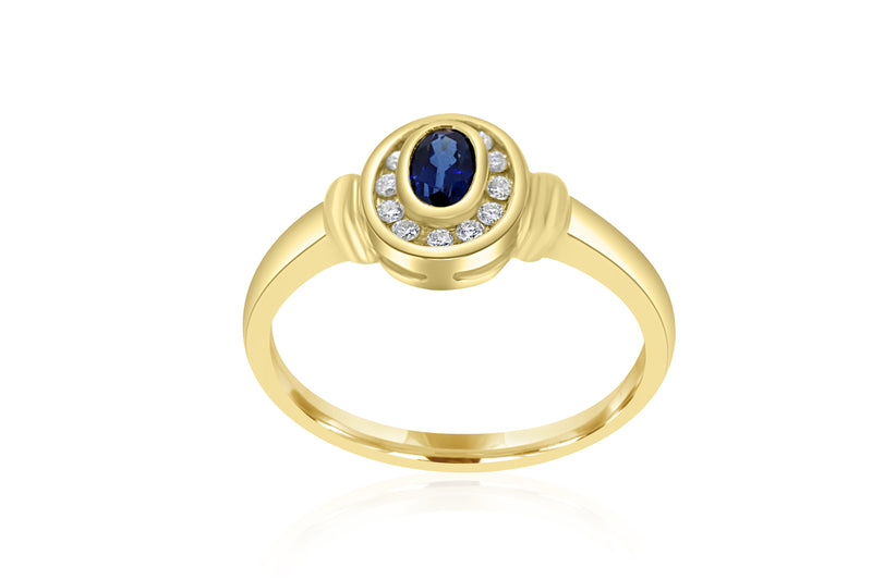 9k Yellow Gold Oval Sapphire & Diamond Dress Ring