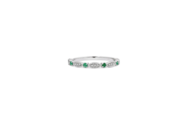 9ct White Gold Emerald & Diamond Ring / Stacker