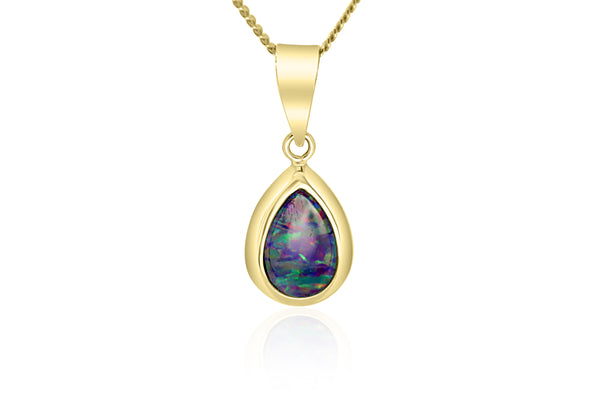 14ct Yellow Gold Pear Shape Doublelet Opal Pendant