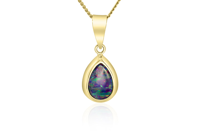 14ct Yellow Gold Pear Shape Doublelet Opal Pendant