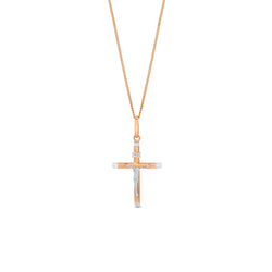 9K Rose Gold & White Gold Bi-Tone Crucifix Cross Pendant